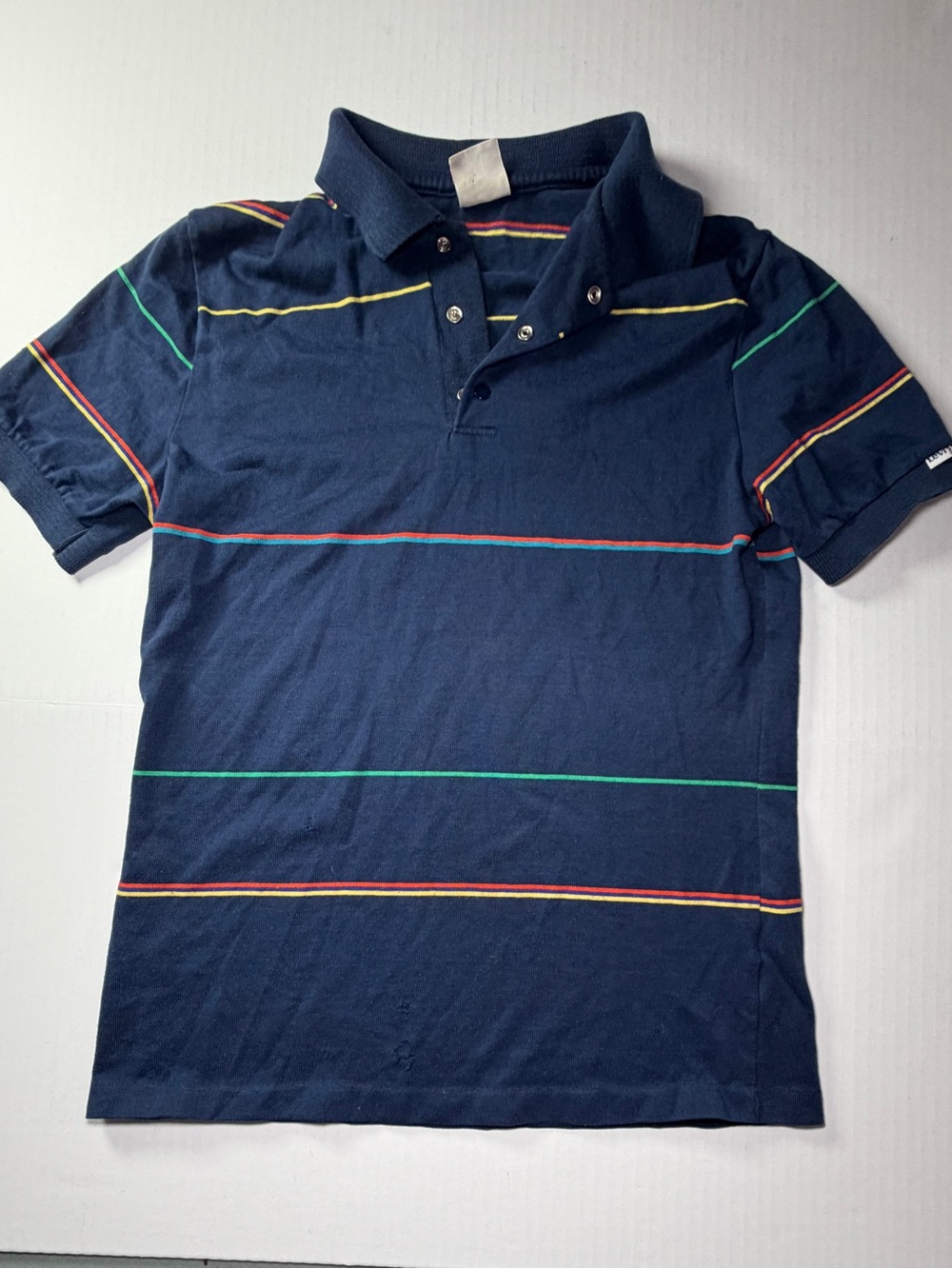 Vintage 80s Levi’s Made USA Rainbow Stripe Polo Shirt Small Distressed